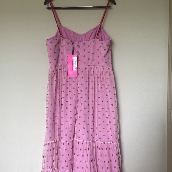 Betsey Johnson Pink and Red Heart Valentine’s Day Tulle Mesh Midi Dress 14 NWT - Picture 11 of 12